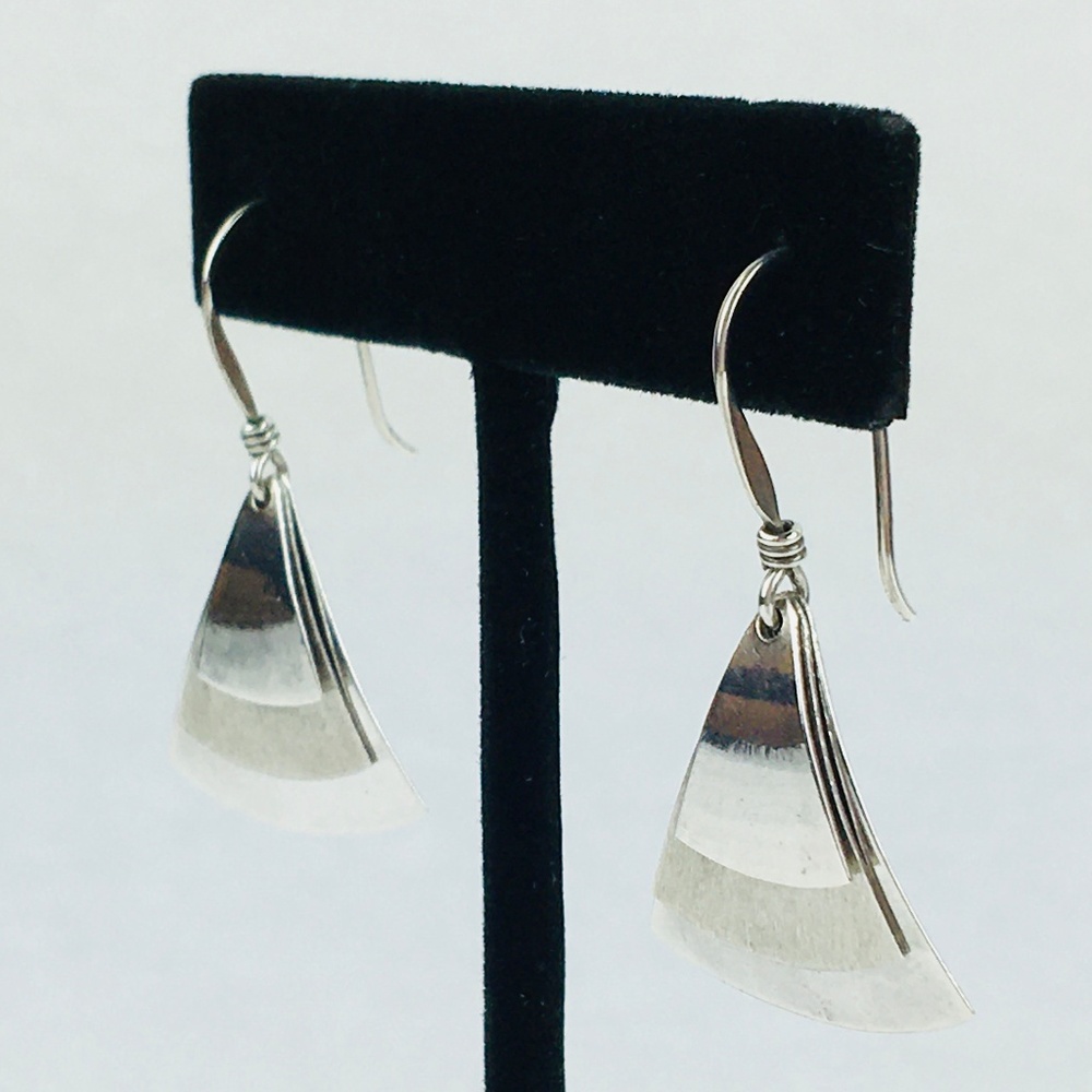 Textured Sterling Silver Layered Dangle Earrings - Picture 2 of 6